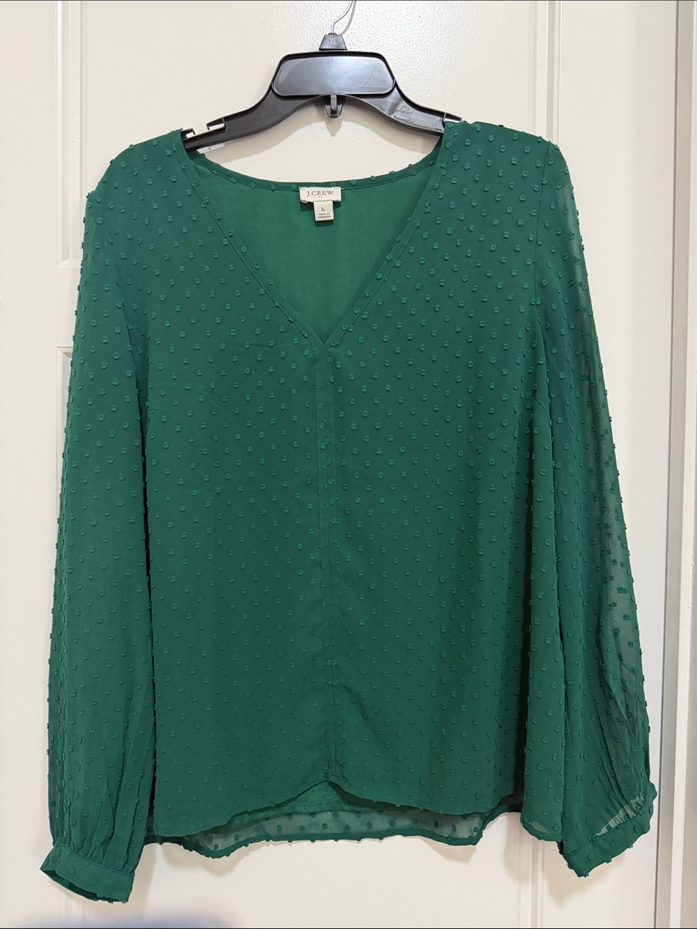 J. Crew Emerald Green Textured V-Neck Blouse